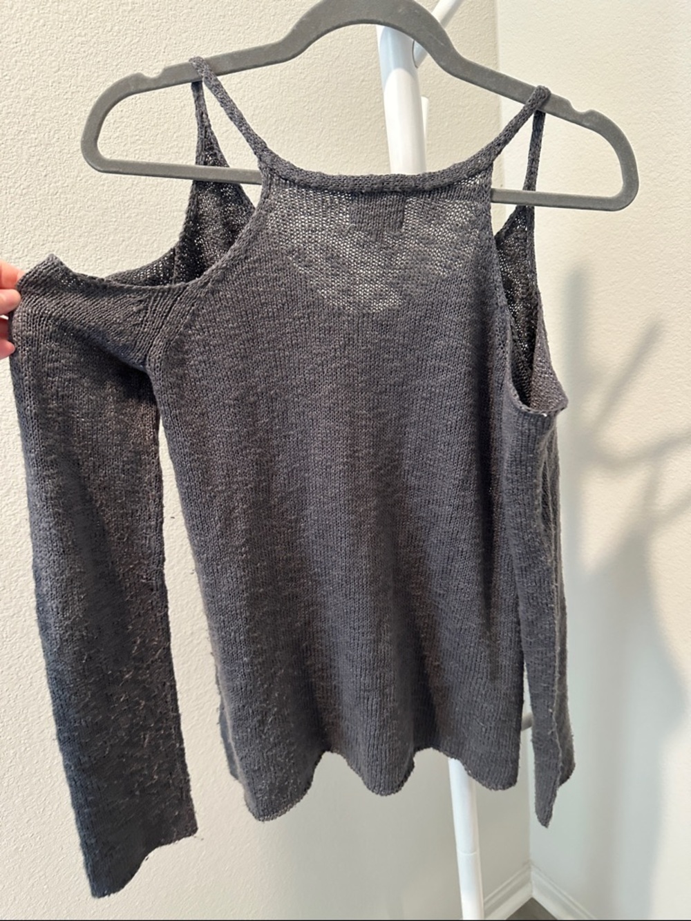 Hippie Rose Charcoal Cold-Shoulder Knit Sweater - Picture 5 of 5